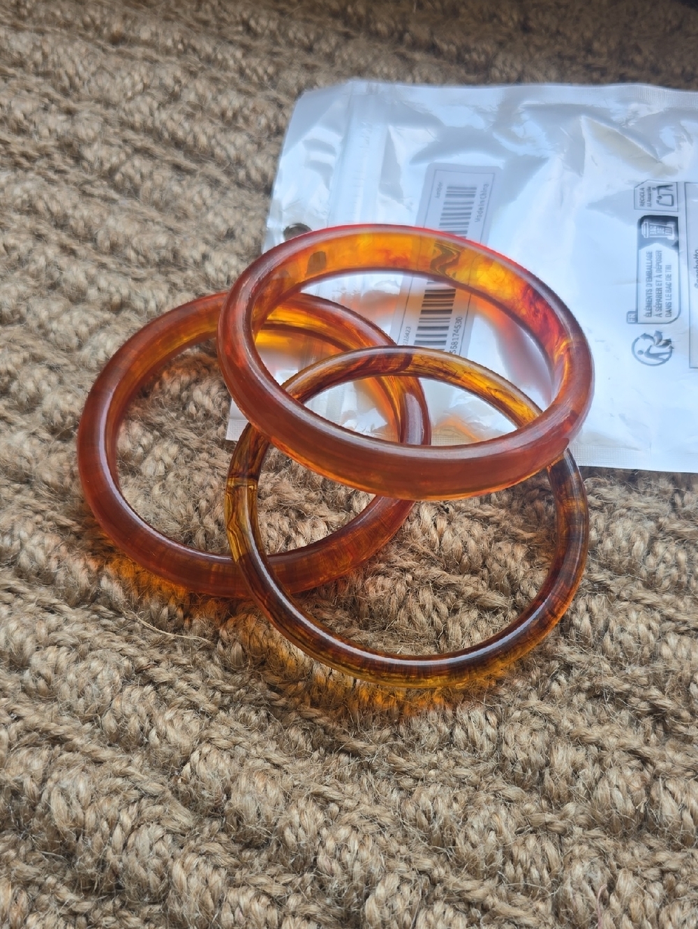 Amber Tortoiseshell Resin Bangle Bracelets - Set of 3